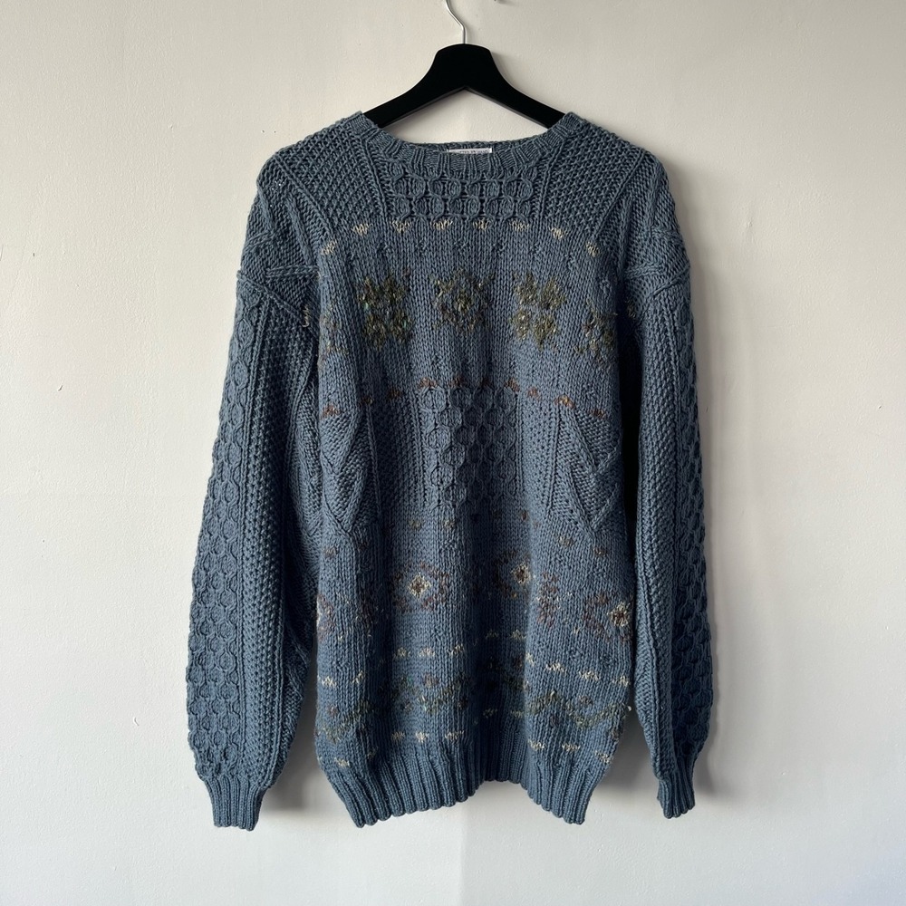 Tommy Hilfiger Sweater Mens Small Wool Knit Pullover Crewneck Pattern Hand Made‎